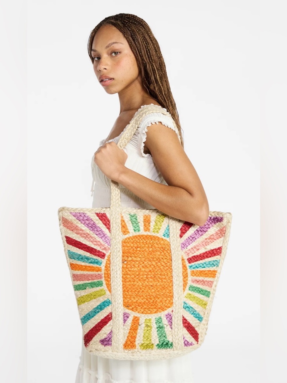 NWT Woven Sunburst Straw Sun Jute Tote - Multicolor